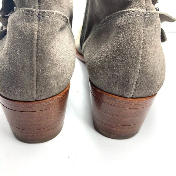 Frye Ray Belted STO Grey Suede Bootie Triple Buckle 9 M Boho Western Boots - Picture 8 of 16